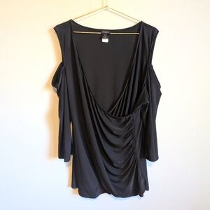 Torrid Black Ruched V-Neck Cold Shoulder Blouse, size 3X